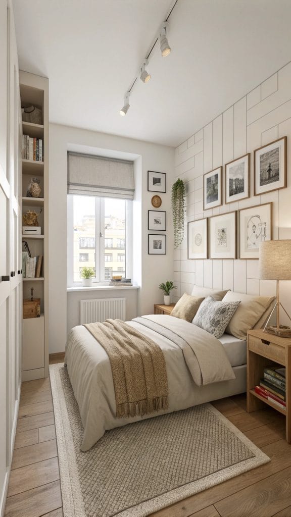 Minimalist small bedroom with simple decor and clean layout.